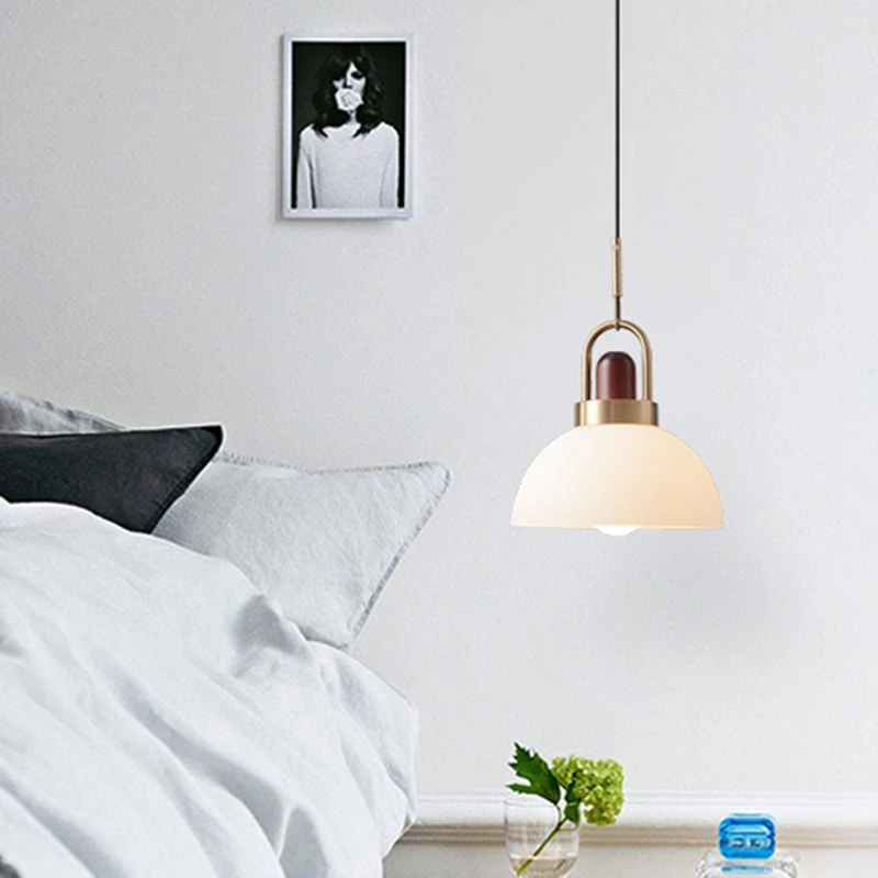 Modern Design Hanging Lamp White Glass Shade Pendant Light With Wooden Top 10 Modern Design Hanging Lamp White Glass Shade Pendant Light With Wooden Top - Image 10