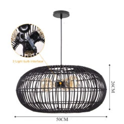 3-Lights Black Oval Rattan Pendant Light -Demolights Sales Store DL10316BlackOvalRattanPendantLight 2
