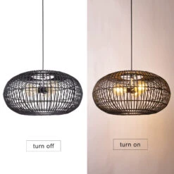 3-Lights Black Oval Rattan Pendant Light -Demolights Sales Store DL10316BlackOvalRattanPendantLight 3