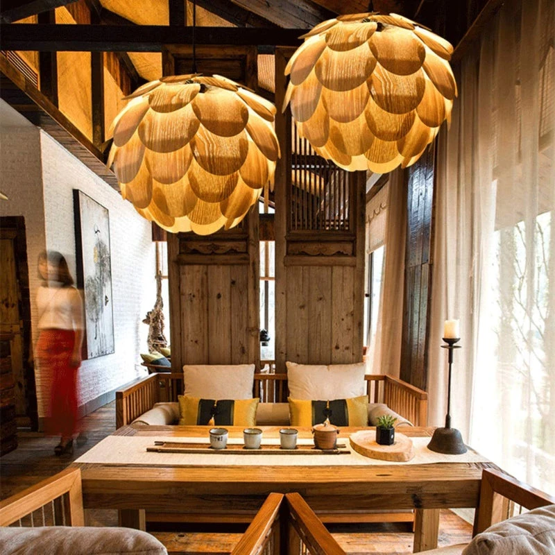 Nordic Wooden Single Globe Pendant Lights With Scale Accents 4 Nordic Wooden Single Globe Pendant Lights With Scale Accents - Image 4