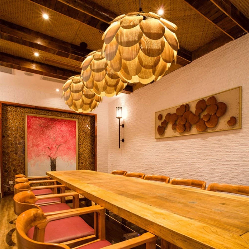 Nordic Wooden Single Globe Pendant Lights With Scale Accents 11 Nordic Wooden Single Globe Pendant Lights With Scale Accents - Image 11