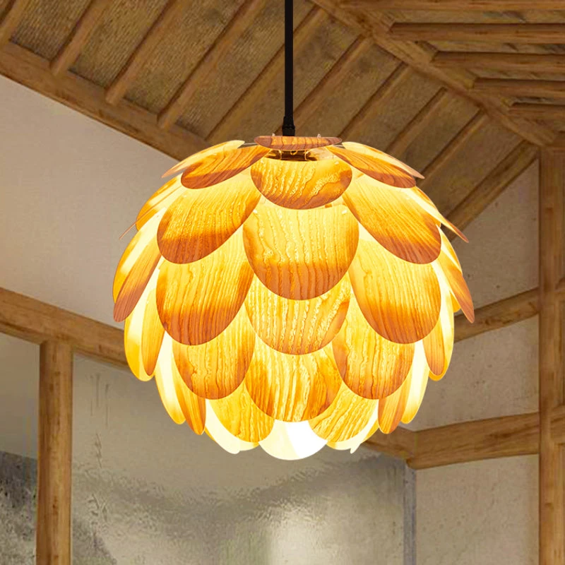 Nordic Wooden Single Globe Pendant Lights With Scale Accents 8 Nordic Wooden Single Globe Pendant Lights With Scale Accents - Image 8