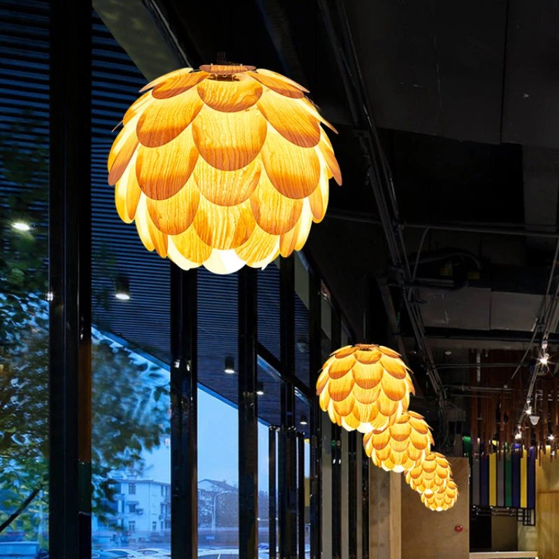 Nordic Wooden Single Globe Pendant Lights With Scale Accents 5 Nordic Wooden Single Globe Pendant Lights With Scale Accents - Image 5