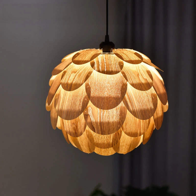Nordic Wooden Single Globe Pendant Lights With Scale Accents 6 Nordic Wooden Single Globe Pendant Lights With Scale Accents - Image 6