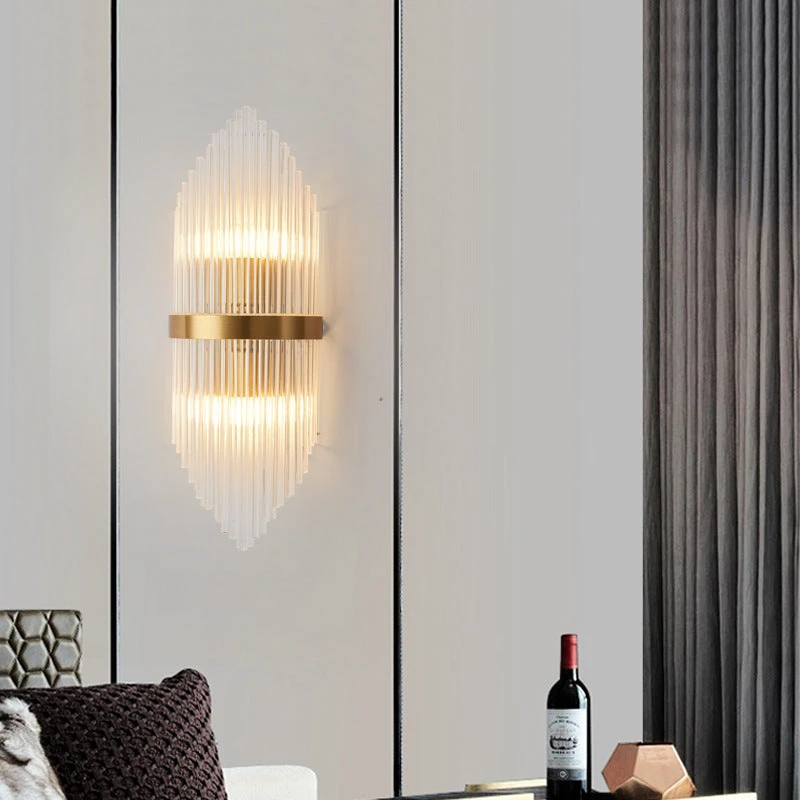 Striaged 2-Light Gold Glass Wall Sconce Metal Vanity Wall Light 3 Striaged 2-Light Gold Glass Wall Sconce Metal Vanity Wall Light - Image 3