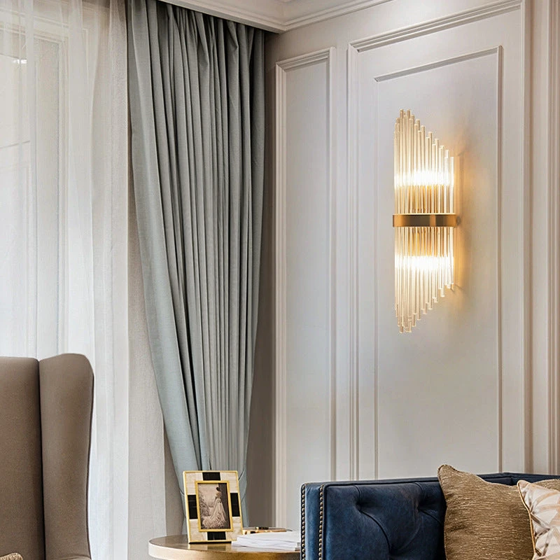 Striaged 2-Light Gold Glass Wall Sconce Metal Vanity Wall Light 2 Striaged 2-Light Gold Glass Wall Sconce Metal Vanity Wall Light - Image 2