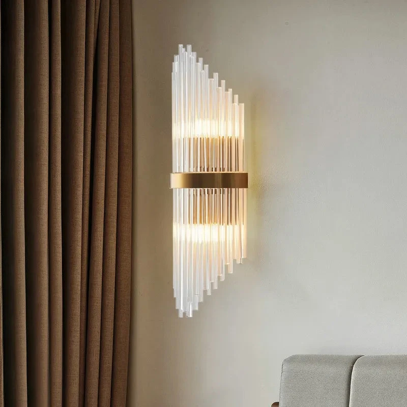 Striaged 2-Light Gold Glass Wall Sconce Metal Vanity Wall Light 4 Striaged 2-Light Gold Glass Wall Sconce Metal Vanity Wall Light - Image 4