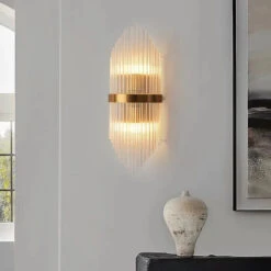 Striaged 2-Light Gold Glass Wall Sconce Metal Vanity Wall Light