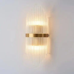 Striaged 2-Light Gold Glass Wall Sconce Metal Vanity Wall Light 25 Striaged 2-Light Gold Glass Wall Sconce Metal Vanity Wall Light -Demolights Sales Store DL10329 4