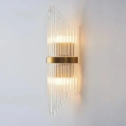 Striaged 2-Light Gold Glass Wall Sconce Metal Vanity Wall Light 26 Striaged 2-Light Gold Glass Wall Sconce Metal Vanity Wall Light -Demolights Sales Store DL10329 5