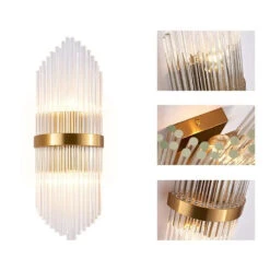 Striaged 2-Light Gold Glass Wall Sconce Metal Vanity Wall Light 28 Striaged 2-Light Gold Glass Wall Sconce Metal Vanity Wall Light -Demolights Sales Store DL10329 7