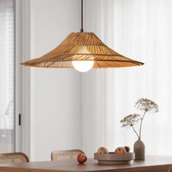 Coastal Rattan Pendant Lights Hat Shade Lamp