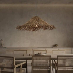 Rattan Tassell Straw Hat Pendant Lights