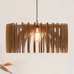Mid Century Modern Wood Pendant Light Handmade Lamp