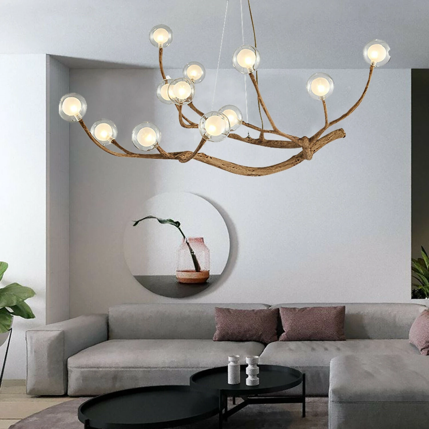 Nordic Rustic Tree Branch Hanging Chandelier With Bubble Glass Lighting 14 Nordic Rustic Tree Branch Hanging Chandelier With Bubble Glass Lighting - Image 14