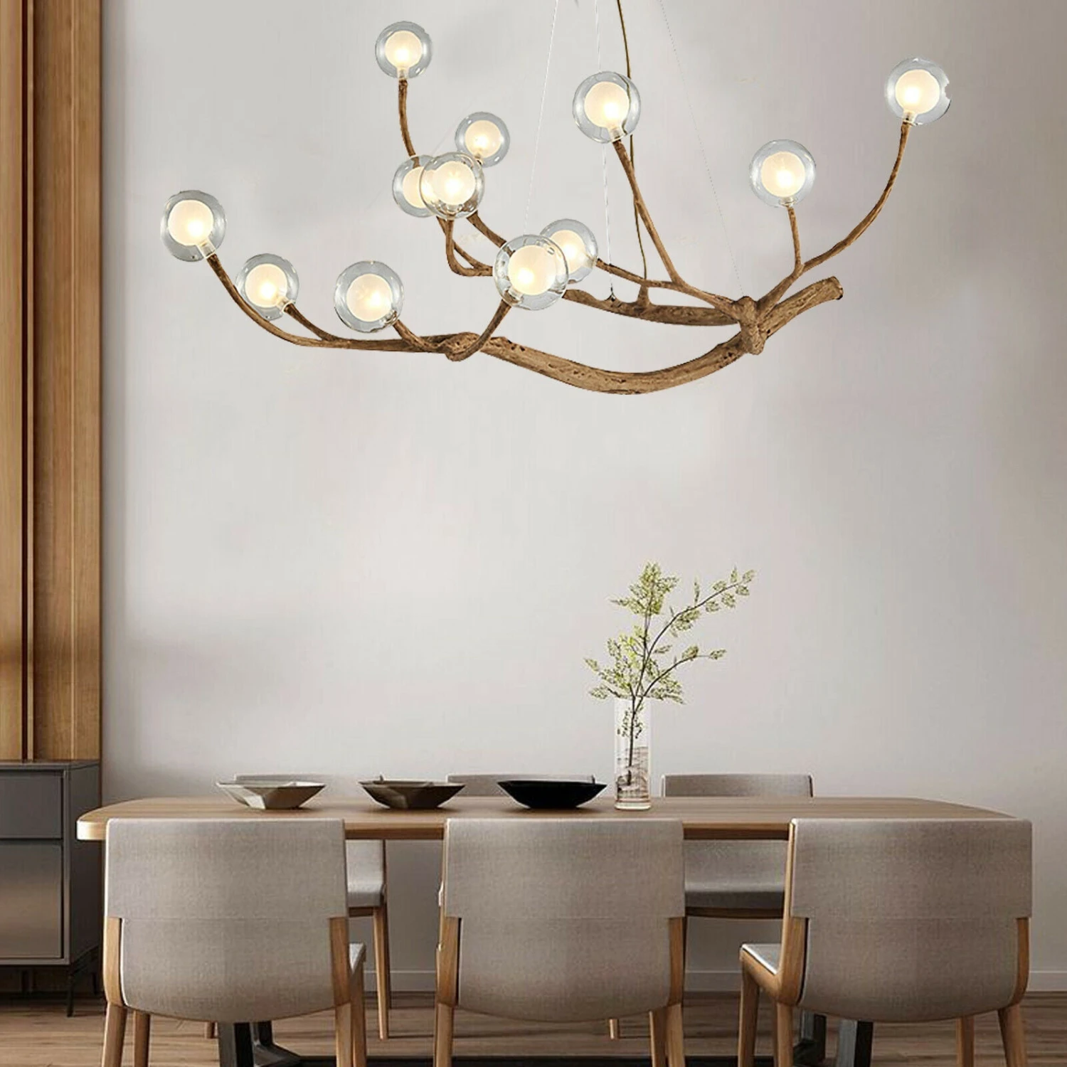 Nordic Rustic Tree Branch Hanging Chandelier With Bubble Glass Lighting 15 Nordic Rustic Tree Branch Hanging Chandelier With Bubble Glass Lighting - Image 15