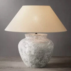 Wabi Sabi Traditional Style Japanese Grey Clay Stone Table Lamp