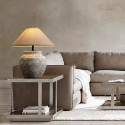 Wabi Sabi Traditional Style Japanese Grey Clay Stone Table Lamp -Demolights Sales Store DL2028 2