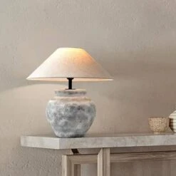 Wabi Sabi Traditional Style Japanese Grey Clay Stone Table Lamp -Demolights Sales Store DL2028 3