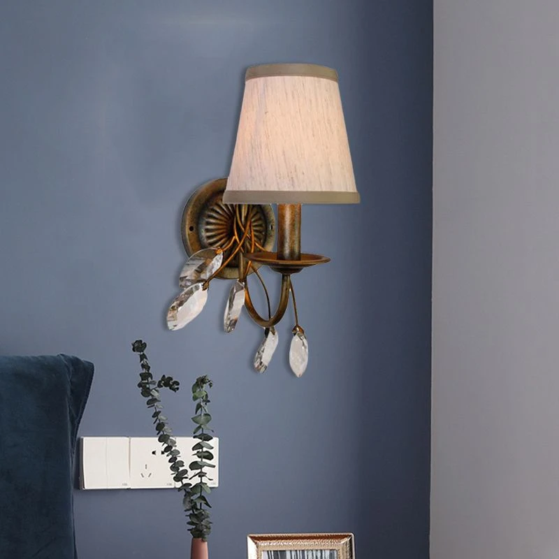 Tapered Bathroom Vanity Light Fixture Vintage Fabric 3 Lights Brown Wall Mount Light 4 Tapered Bathroom Vanity Light Fixture Vintage Fabric 3 Lights Brown Wall Mount Light - Image 4