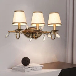 Tapered Bathroom Vanity Light Fixture Vintage Fabric 3 Lights Brown Wall Mount Light 12 Tapered Bathroom Vanity Light Fixture Vintage Fabric 3 Lights Brown Wall Mount Light -Demolights Sales Store DL2031 9