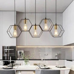 3/5 Light Metal Rod Hanging Lamp With Geometric Iron Frame Dining Room Chandelier -Demolights Sales Store DL2057 10