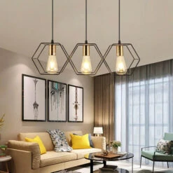 3/5 Light Metal Rod Hanging Lamp With Geometric Iron Frame Dining Room Chandelier -Demolights Sales Store DL2057 11