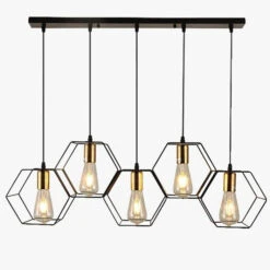 3/5 Light Metal Rod Hanging Lamp With Geometric Iron Frame Dining Room Chandelier -Demolights Sales Store DL2057 9