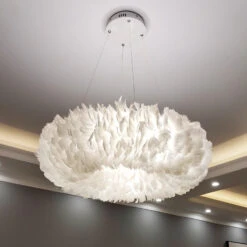 Nordic Ring Feather Chandelier White Fluffy Lamp Shade Pendant Light