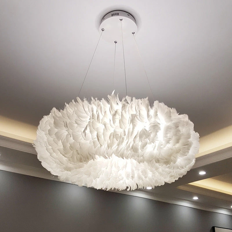 Nordic Ring Feather Chandelier White Fluffy Lamp Shade Pendant Light 1 Nordic Ring Feather Chandelier White Fluffy Lamp Shade Pendant Light