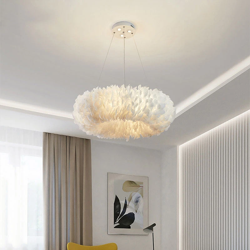 Nordic Ring Feather Chandelier White Fluffy Lamp Shade Pendant Light 2 Nordic Ring Feather Chandelier White Fluffy Lamp Shade Pendant Light - Image 2