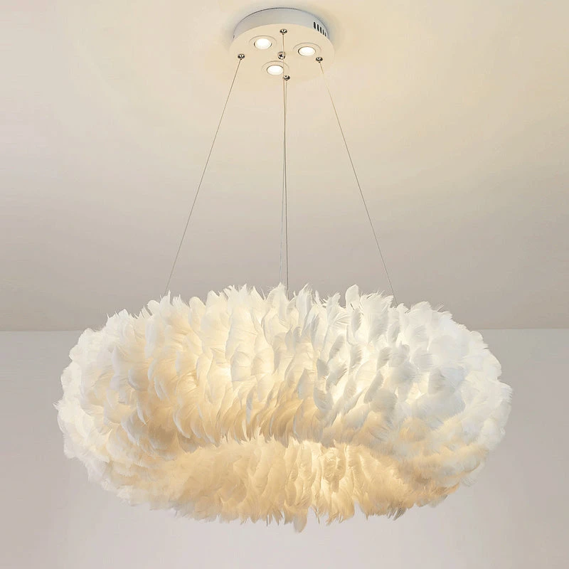 Nordic Ring Feather Chandelier White Fluffy Lamp Shade Pendant Light 5 Nordic Ring Feather Chandelier White Fluffy Lamp Shade Pendant Light - Image 5