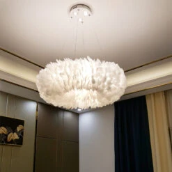 Nordic Ring Feather Chandelier White Fluffy Lamp Shade Pendant Light 9 Nordic Ring Feather Chandelier White Fluffy Lamp Shade Pendant Light -Demolights Sales Store DL2065 6 1