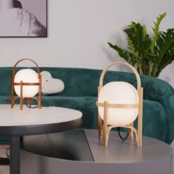 Japanese Natural Wood Base Glass Table Lamp