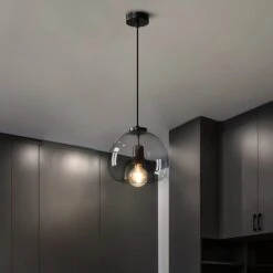 Modern Pendant Light Fixture With Smoky Grey Glass Shade