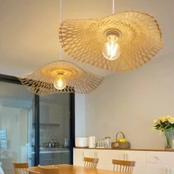 Creative Bamboo Weaving Straw Hat Shape Pendant Light -Demolights Sales Store DL3010443 3