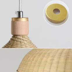 Handmade Bamboo Wicker Straw Hat Pendant Light Shade -Demolights Sales Store DL3010654 6 1