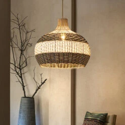 Black & White Lampshade Rattan Pendant Light
