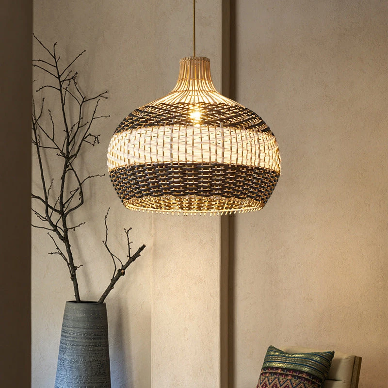 Black & White Lampshade Rattan Pendant Light 1 Black & White Lampshade Rattan Pendant Light