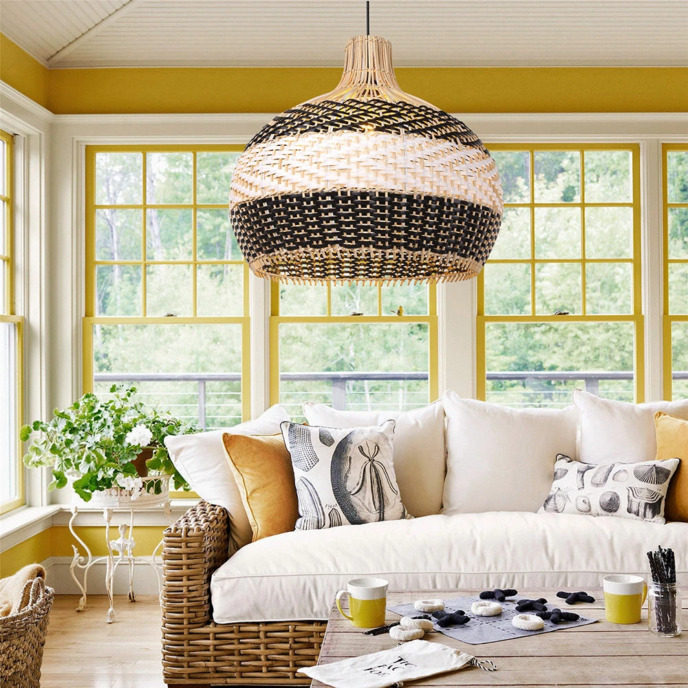 Black & White Lampshade Rattan Pendant Light 4 Black & White Lampshade Rattan Pendant Light - Image 4