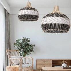 Black & White Lampshade Rattan Pendant Light 15 Black & White Lampshade Rattan Pendant Light -Demolights Sales Store DL3010854 8