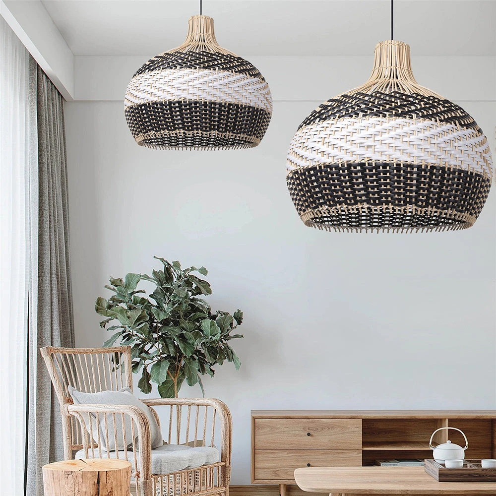 Black & White Lampshade Rattan Pendant Light 6 Black & White Lampshade Rattan Pendant Light - Image 6