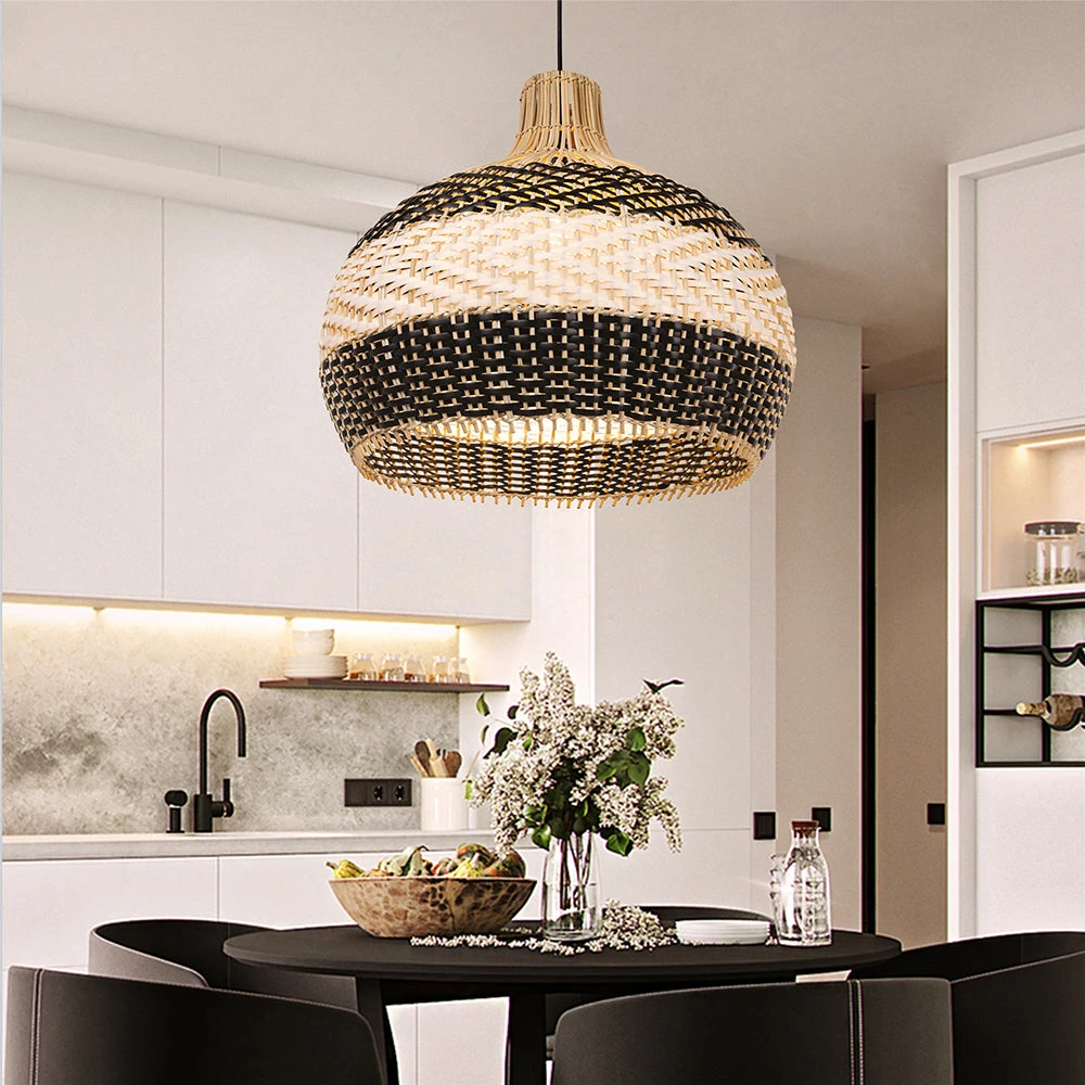 Black & White Lampshade Rattan Pendant Light 3 Black & White Lampshade Rattan Pendant Light - Image 3
