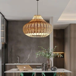 Hand-Woven Rattan Pendant Lampshade Wicker Chandelier