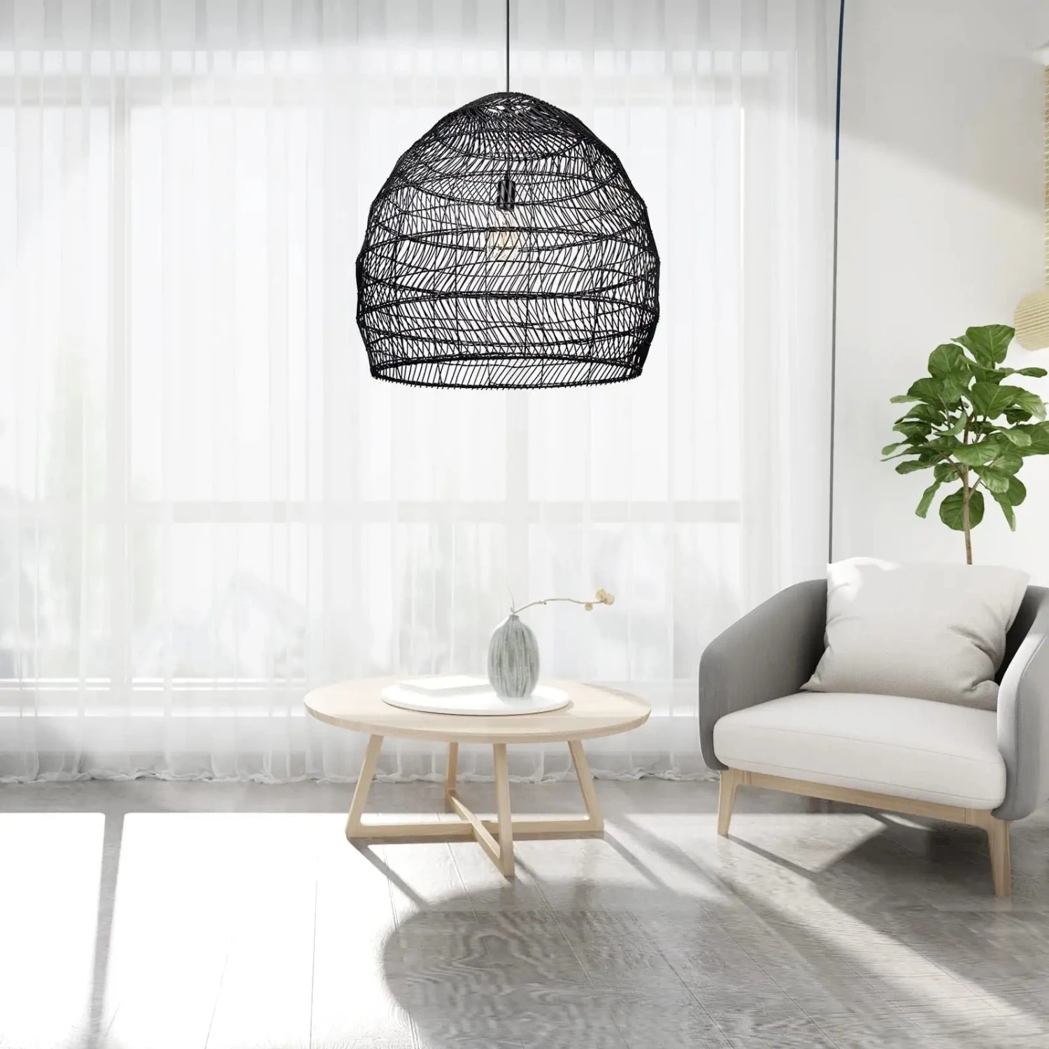 Basket Rattan Woven Pendant Light Shades Black 3 Basket Rattan Woven Pendant Light Shades Black - Image 3