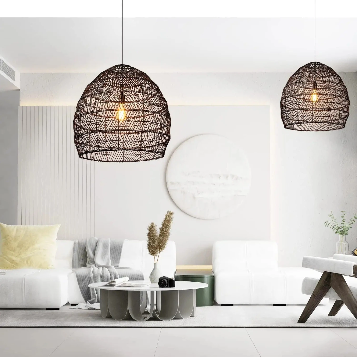 Basket Rattan Woven Pendant Light Shades Black 12 Basket Rattan Woven Pendant Light Shades Black - Image 12