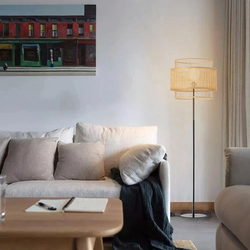 Hand-Woven Rattan Floor Lamps & Table Lamp Vintage Design 2 Hand-Woven Rattan Floor Lamps & Table Lamp Vintage Design - Image 2