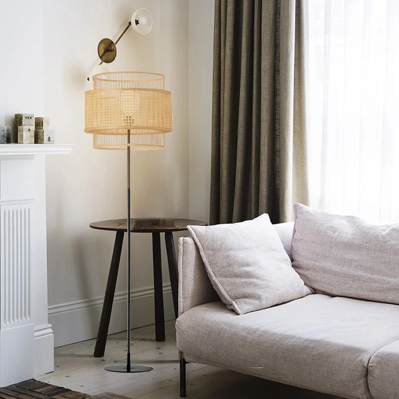 Hand-Woven Rattan Floor Lamps & Table Lamp Vintage Design 3 Hand-Woven Rattan Floor Lamps & Table Lamp Vintage Design - Image 3