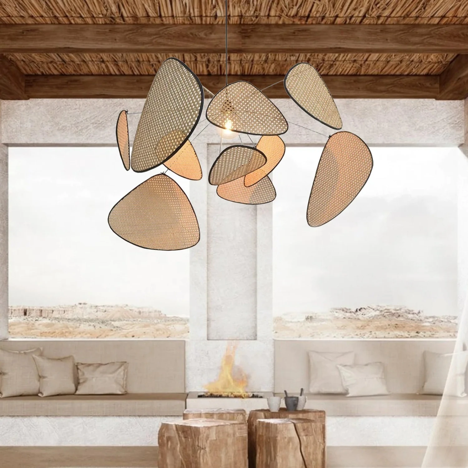 Retro Rattan Chandelier Handmade Pendant Lampshade 5 Retro Rattan Chandelier Handmade Pendant Lampshade - Image 5