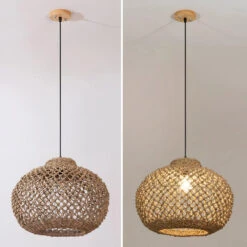 Natural Rattan Pastoral Style Pendant Light -Demolights Sales Store NaturalBambooCagePendantLightDL10137 9 1